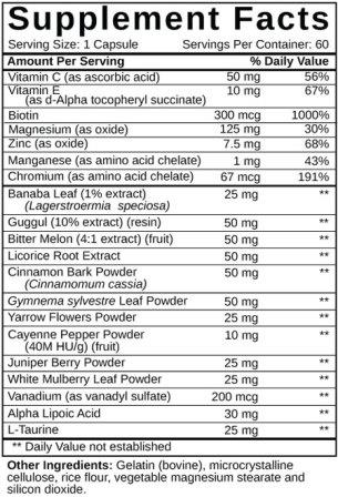 Vita Balance Blood Sugar Support Ingredients