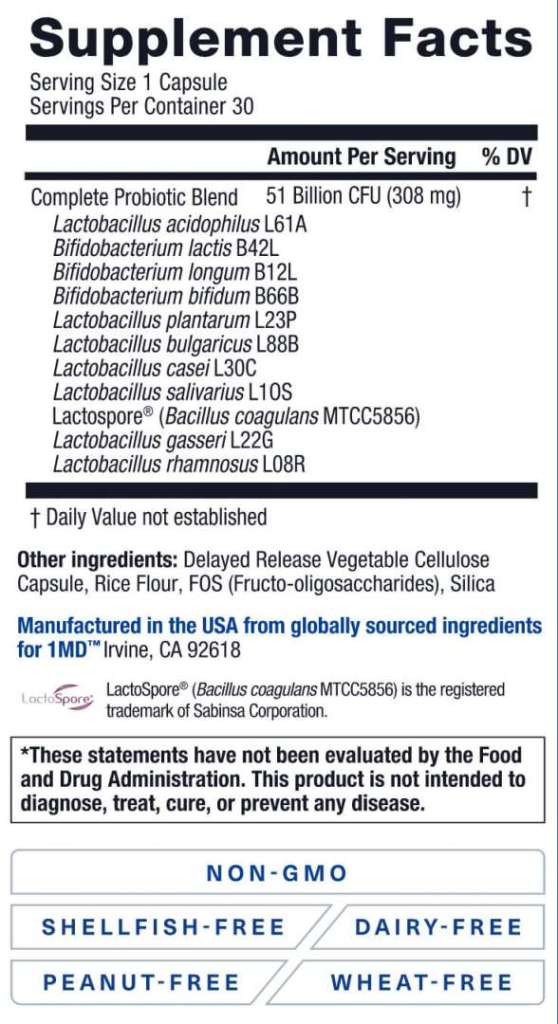 1MD Complete Probiotics Platinum ingredients