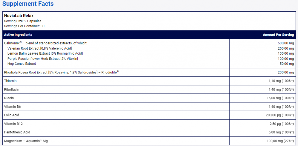 NuviaLab Relax Ingredients
